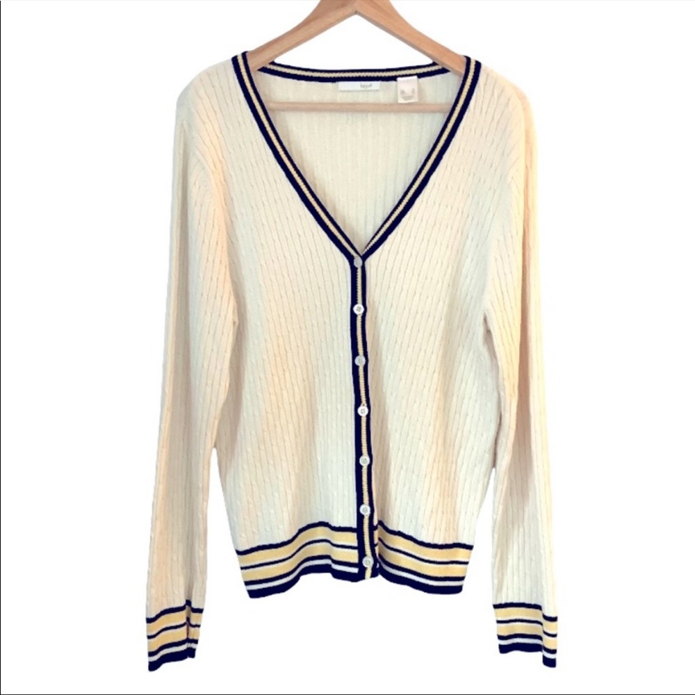Rare Find: 👕Vintage Liz Claiborne Golf Cable Knit Cardigan Varsity Sweater.